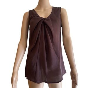 Violet & Claire Sleeveless Brown Ruched Gathered Pleated Blouse